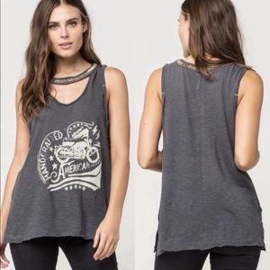 Free People Sexy Motorcycle Beaded Tank / Harley / Distressed / XS